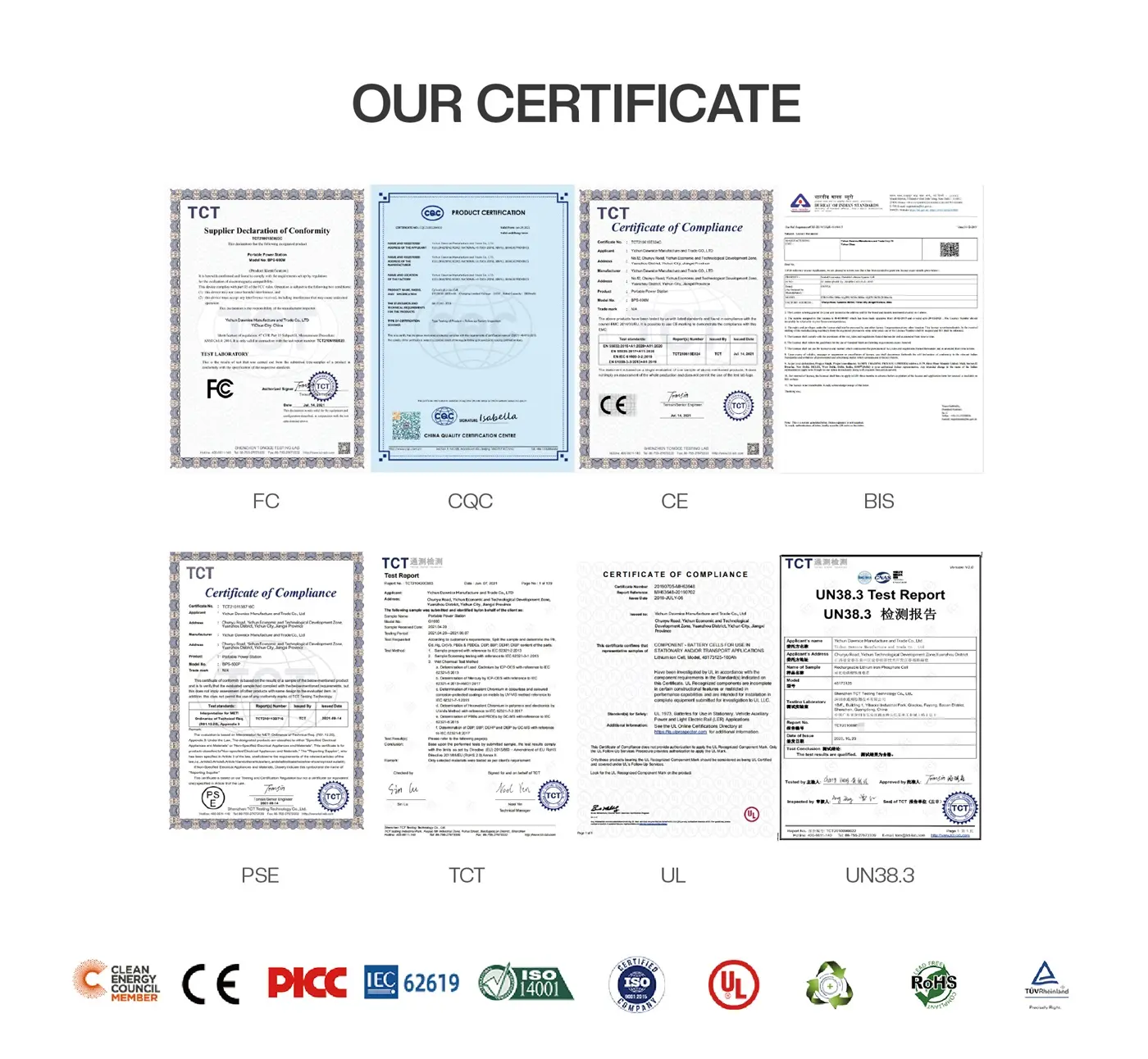 UL CE UN38.3 MSDS ROHS IEC Certificatio